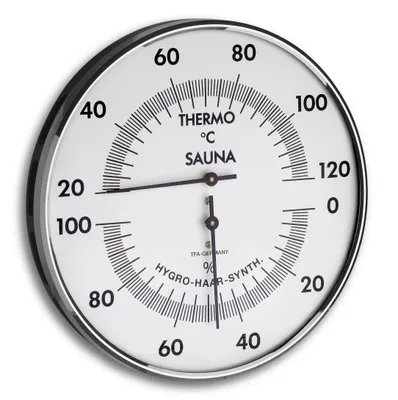 Obrázok produktu pre TFA - Analoges Sauna-Thermo-Hygrometer mit Metallring 40.1032 - silber/weiß