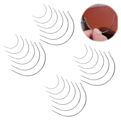 Produktbild von Gebogene Nadeln,gebogene nadeln dünn,gebogene nadeln polsternadeln,Sattlernadeln,Perücke C Gebogene Nadeln,Rund Leder Sattlernadel,gebogene nähnadel,leder nähen nadel(24Pcs)