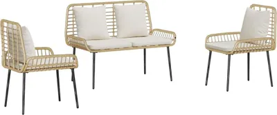 Image de Ensemble de salon de jardin vidaXL, 3 pièces, en polyrotin marron et crème