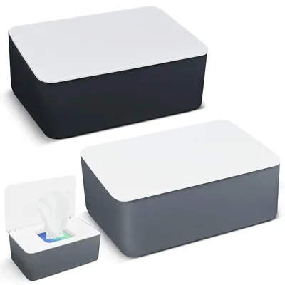 Image de Lot de 2 boîtes en plastique pour lingettes humides, avec couvercle