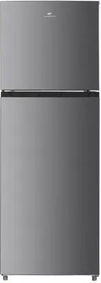 A full-frame studio shot of a silver refrigerator.