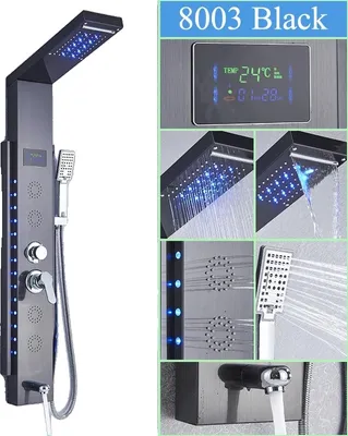 Zdjęcie produktu dla Wielofunkcyjny panel prysznicowy, wyświetlacz temperatury, 5 trybów wody, czarny F-8003