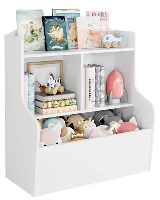 Image de Étagère et armoire de rangement pour enfants - Étagère à 3 niveaux - En bois - Compartiments pour livres et jouets - Pour chambre d'enfant - Blanche