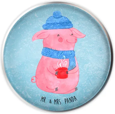 Produktbild von Mr. & Mrs. Panda Ablaufgarnitur Schweinchen Glühwein - Eisblau - Geschenk, Betrunken, Waschbecken-Stopfen, Weihnachtsmarkt, Waschbecken Stöpsel, Ablaufstopfen, Spruch