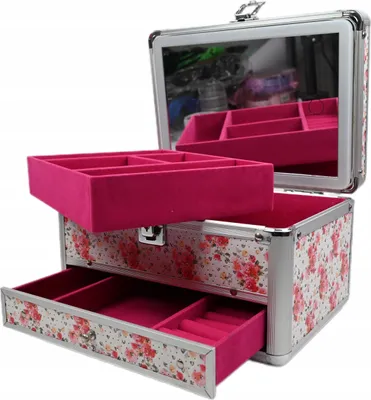 Produktbild von LED Kosmetikkoffer Reise Schmuckkasten mit Spiegel & Schloss - Eleganter Organizer 25x18x16cm