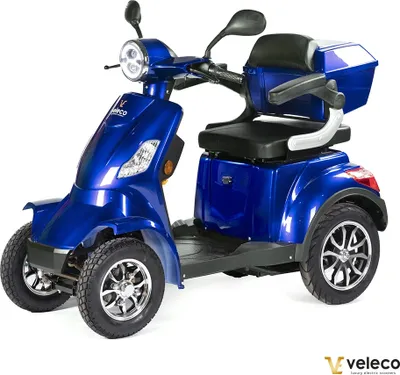 Obrázok produktu pre Veleco Faster - 4-kolesový skúter pre seniorov - 1000W - Plne zmontovaný - Uzamykateľné úložné priestory - Elektrický skúter s alarmom - Kolobežka (modrá)