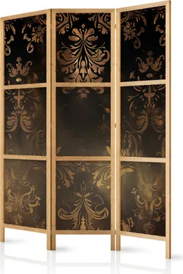 Produktbild von 3-teiliger Einseitiger Vlies Japanischer Paravent - Floral Ornaments Carved in Delicate Sepia and Brown Shades 135x172 cm Blumen f-H-10017-bh-a
