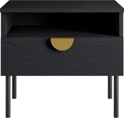 Immagine prodotto di Set di 2 comodini MONDO – Nero strutturato e oro – 1 cassetto + nicchia – Stile moderno chic