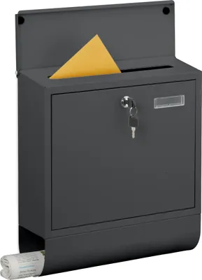 Produktbild von Relaxdays Briefkasten mit Namensschild, 4 Schlüssel, Zeitungsfach, Postkasten, HBT 41,5 x 37,5 x 14cm, Metall, anthrazit