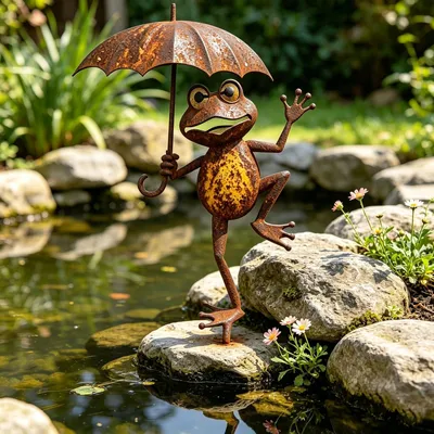 Gartenstecker Frosch aus Metall, wetterbeständig, 33 x 17 cm