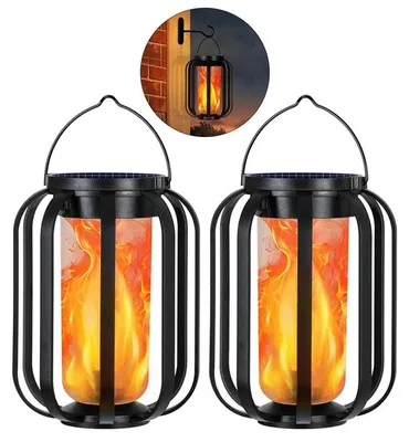 Produktbild von Hängende Solar Laterne 2er Set Garten LED Lampe Flammenoptik USB Aufladung wetterfest Outdoor Beleuchtung für Terrasse Garten Party Dekor