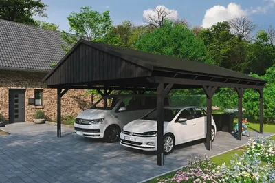 Produktbild von Doppelcarport SKAN HOLZ Fichtelberg inkl. Pfostenanker, schwarze Dachschindeln 618 x 808 cm anthrazit