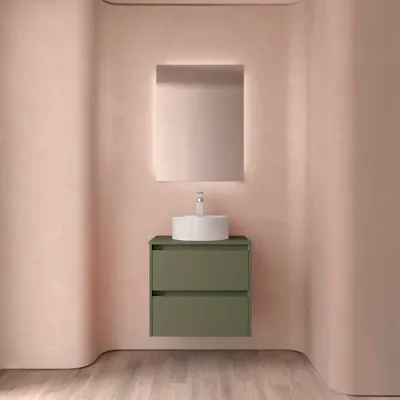 Produktbild von Badezimmermöbel BALTIC 600 2 Schubladen GREEN SATIN + Waschtisch-Platte