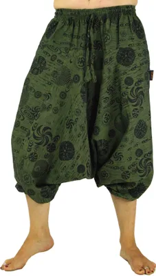 Produktbild von Aladinhose Pluderhose, Bedruckte Shorts 7/8 Länge - Grün, Damen, Baumwolle, Größe: S/M