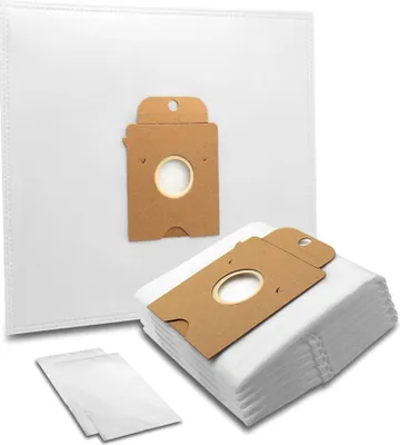 A stack of vacuum cleaner bags with a larger vacuum bag in the background.