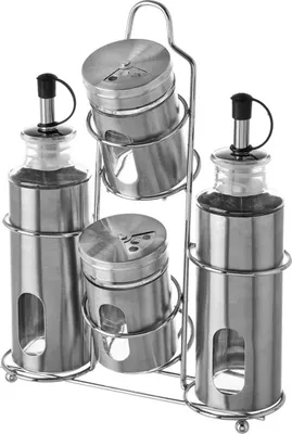 Immagine prodotto di HowHomely | ampolla - portaspezie - colore argento - in vetro e acciaio inox - portaspezie 4 pezzi