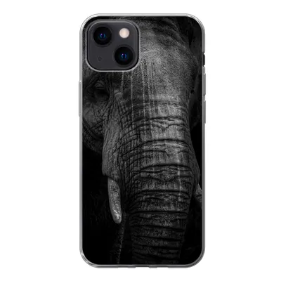 Produktbild von MuchoWow® Handyhülle Schutzhülle Hülle für iPhone 13 mini Elefant auf schwarzem Hintergrund in schwarz und weiß Silikon Softcase Handy Hülle - Softcase