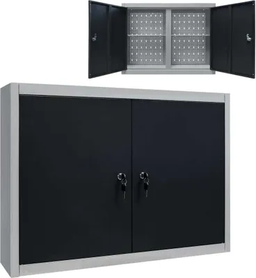 Image de Armoire à outils murale Style Industriel Métal Gris et noir