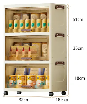 Produktbild von 3-st?ckige Aufbewahrungsboxen mit Deckel Faltbarer Schrank mit Tš¹ren und Rollen Klappbare Kunststoffbox fš¹r Schr?nke