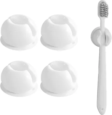 Obrázek produktu pro Sada 4 silikonových držáků na zubní kartáčky k připevnění na zeď, voděodolné, samolepicí, do koupelny, kuchyně, obývacího pokoje nebo kanceláře