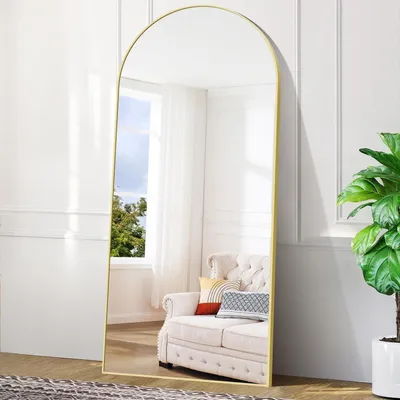 Produktbild von Ganzkörperspiegel 192x85cm Bogen Standspiegel mit Gold Aluminiumrahmen Gewölbt zum Stehen Anlehnen Hängen Wohnzimmer Schlafzimmer Flur