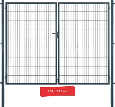 Produktbild von Arvotec Gartentor BxH 300x180 cm mit Schließzylinder und Zaunanschluss Anthrazit Gitterzauntor Stabmattentor Doppeltor Doppelstabmattentor Gartentür