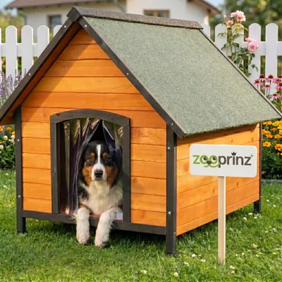 Produktbild von zooprinz Hundehütte Luna Klappdach Lamellen Kiefernholz Wetterfest 99x87x82,5cm (BxHxT)