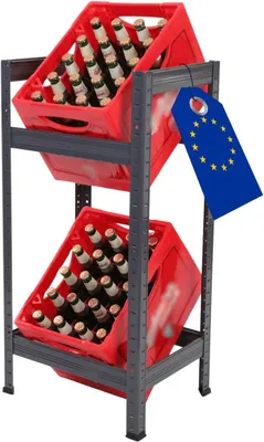 Produktbild von MODO24 Getränkekistenregal 2 Kisten, Helios, Metall, Kistenregal, Getränkeregal, Kistenständer, Kellerregal, Lagerregal, 90x45x35 cm, Grau, KGG
