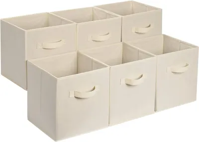 Imagen del producto de Cajas de almacenamiento plegables - Juego de 6 - Fabricadas en tela con asas - Color beige - 33 x 33 x 33 cm