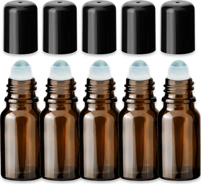 Produktbild von 5x Braune Glasflasche 10 ml Roll On mit schwarzem Verschluss