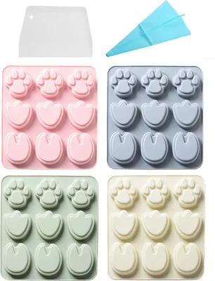 Obrázok produktu pre CANDeal Balenie 4 silikónových foriem na čokoládu, rozkošná forma na animéliu, silikónová forma na pečenie, zásobník na kocky ľadu, s vrecúškom a škrabkou (tlapka)