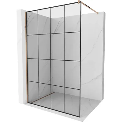 Obrázek produktu pro Mexen Kioto sprchová zástěna 130 x 200 cm, Průhledné/Černý vzor 8 mm, Zlatorůžová - 800-130-101-60-77