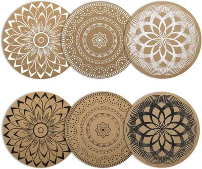 Obrázek produktu pro Sada 6 kulatých vinylových prostírání v bohémském stylu, 38 x 38 cm, omyvatelná, tepelně odolná, univerzální použití v kuchyni/jídelně
