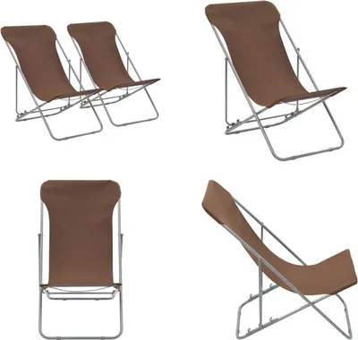 Image de vidaXL Chaises de plage pliantes 2 pcs. acier et tissu Oxford brun - Chaise de plage - Chaises de plage - Chaises longues