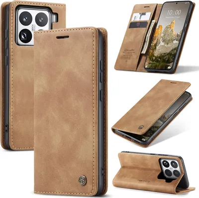 Image de Housse pour Xiaomi 15 Pro RétroPolyuréthaneHousse en cuir avec fonction de support Housse de protection Marron