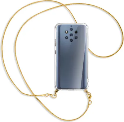 Produktbild von Handykette Backcover-Schutzhülle mit Band (Metall goldfarben) für Nokia 9 PureView - goldfarbene Kette Snake