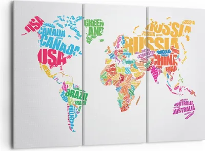 Produktbild von Bild auf Leinwand - Leinwandbild - Karte Worte Welt Geographie - 105x70cm - Wand Bild - Wanddeko - Leinwanddruck - Bilder - Kunstdruck - Wanddekoration - Leinwand bilder - Wandkunst - CE105x70-2860