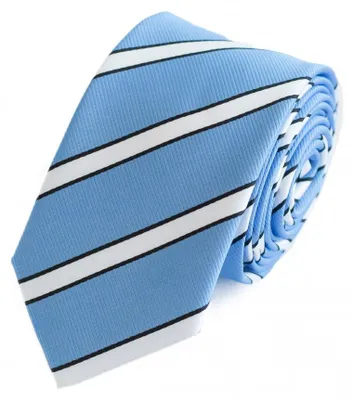 Produktbild von Fabio Farini - 1 Stück gestreifte Herren Krawatte - Tie mit Streifen in 6cm oder 8cm Breite Schmal (6cm), Himmelblau/Weiß/Schwarz