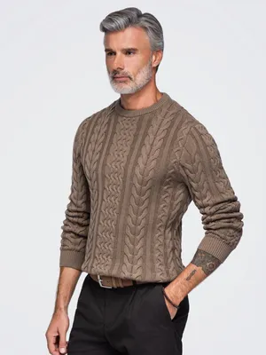 Immagine prodotto di OMBRE, maglia a maniche lunghe, vestibilità regular, modello elegante, codice prodotto OM-SWSW-0191, colore: marrone, taglia: XL