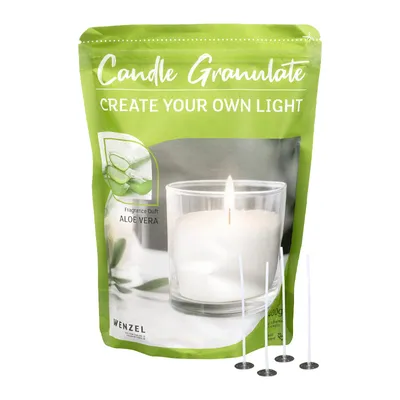 Produktbild von Kerzengranulat mit Duft zum Selbergießen, Aloe Vera, WENZEL, inkl. 4 Dochten & Dochthaltern, 6 x 400 g pro Karton