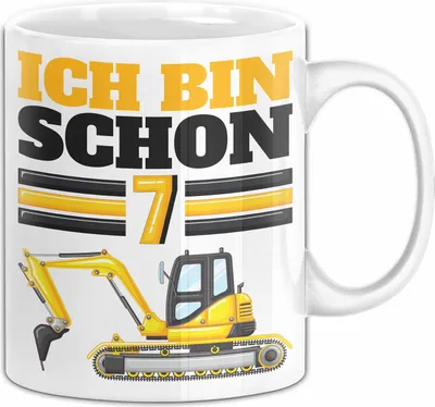 Produktbild von 7. Geburtstag Geschenk Tasse Becher Jungs Bagger Ich Bin Schon 7 (Weiß)