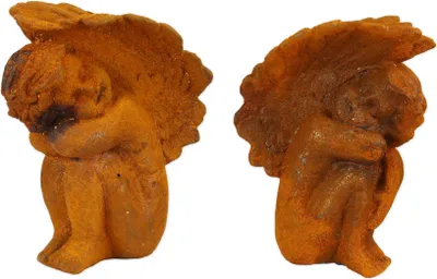 Produktbild von Ein Paar rostige Buchstützen Figuren aus Gusseisen in Form von Putten Replikat Retro Design Dekoration