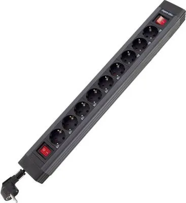 Obrázok produktu pre REV 9-fold w. 2 switches, 3,7m, 250 V, 16 A, 3500 W, Čierna, 3,7 m, 590 x 43 x 67 mm