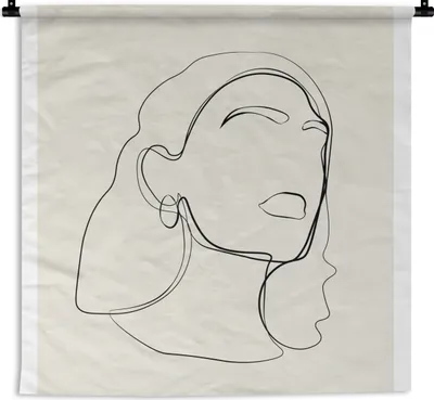 Produktbild von MuchoWow® Wandteppich Wandbehang Frauen - Linienkunst - Text - Zitate 60x60 cm Tapisserie Dekoration Wandtuch - Dekorationen - Wand Decke