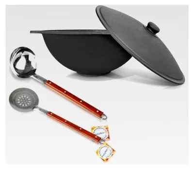 Produktbild von Gusseisen Kazan 3,5 L mit Aluminiumdeckel und Schaumlöffel für Plov, 40 cm