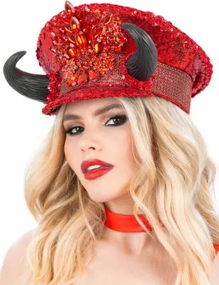 Produktbild von Hut Teufel Pailletten Rot Deluxe mit Hörnern