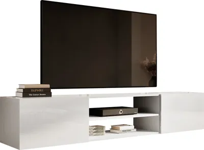 Produktbild von MIRJAN24 TV-Lowboard Slide 200K, TV-Schrank mit Zwei Klappen, TV-Tisch mit Griffloses Öffnungssystem push to open (Farbe: Weiß / Weiß Hochglanz)