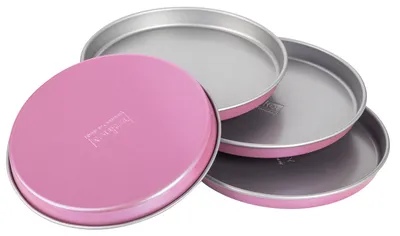 Zdjęcie produktu dla Zestaw form do pieczenia Zenker creative studio, okrągłe formy do pieczenia, formy do pieczenia z powłoką nieprzywierającą, forma do pieczenia: Ø180mmx18mm, kreatywne pieczenie (kolor: różowy, srebrny), ilość: 4 sztuki