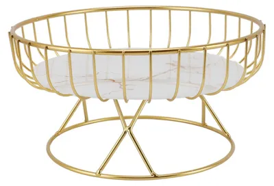 Obstschale aus Eisen, Deko-Schale, 23x23x14 cm, weiß-gold