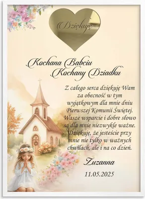 Zdjęcie produktu dla Podziękowania dla dziadków Pierwsza Komunia Plakat na komunię od wnuczki